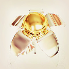 Image showing Chrome flower with a gold head . 3D illustration. Vintage style.