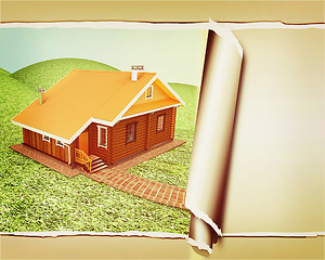 Image showing background of wooden travel house or a hotel, with torn paper . 