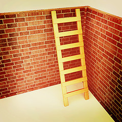 Image showing Ladder leans on brick wall . 3D illustration. Vintage style.