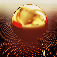 Image showing Gold ball on light path to infinity. 3D illustration. Vintage st