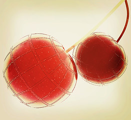 Image showing sweet cherries . 3D illustration. Vintage style.