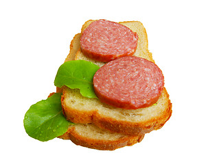 Image showing Bread and sausage on white