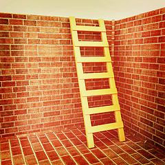 Image showing Ladder leans on brick wall . 3D illustration. Vintage style.