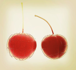 Image showing sweet cherries . 3D illustration. Vintage style.