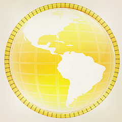 Image showing Yellow 3d globe icon with highlights . 3D illustration. Vintage 