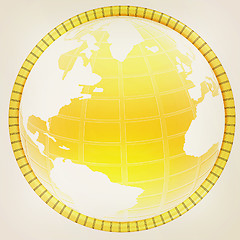 Image showing Yellow 3d globe icon with highlights . 3D illustration. Vintage 