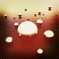 Image showing Chrome ball on light path to infinity. 3D illustration. Vintage 