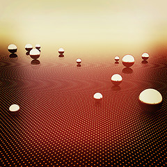 Image showing Chrome ball on light path to infinity. 3D illustration. Vintage 