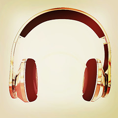 Image showing Gold headphones icon . 3D illustration. Vintage style.