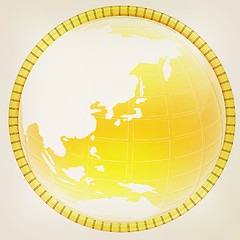 Image showing Yellow 3d globe icon with highlights . 3D illustration. Vintage 