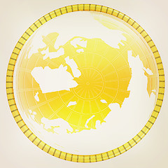 Image showing Yellow 3d globe icon with highlights . 3D illustration. Vintage 