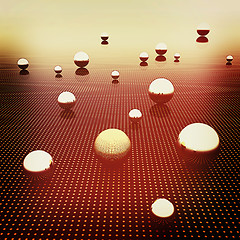 Image showing Chrome ball on light path to infinity. 3D illustration. Vintage 