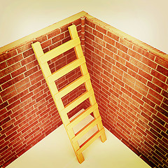 Image showing Ladder leans on brick wall . 3D illustration. Vintage style.