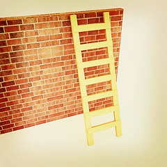 Image showing Ladder leans on brick wall . 3D illustration. Vintage style.