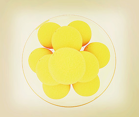 Image showing Oranges on a plate. 3D illustration. Vintage style.