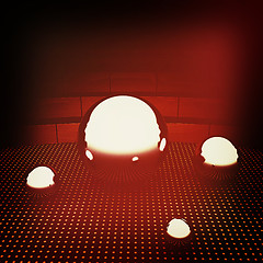 Image showing Chrome ball on light path to infinity. 3D illustration. Vintage 