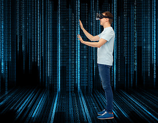 Image showing happy man in virtual reality headset or 3d glasses