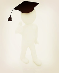 Image showing 3d man in a graduation Cap with thumb up . 3D illustration. Vint