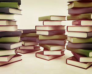 Image showing colorful real books. 3D illustration. Vintage style.