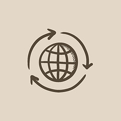 Image showing Globe with arrows sketch icon.