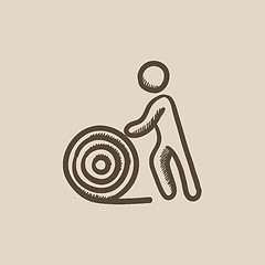 Image showing Man with wire spool sketch icon.