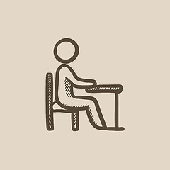 Image showing Student sitting on chair at the desk sketch icon.