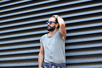 Image showing man with beard and sunglasses on city street