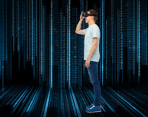 Image showing happy man in virtual reality headset or 3d glasses