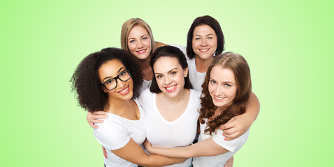 Image showing group of happy different women in white t-shirts