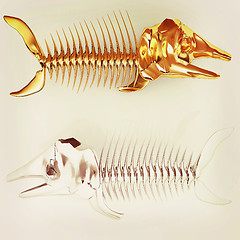 Image showing 3d metall illustration of fish skeleton . 3D illustration. Vinta