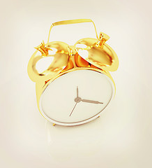 Image showing Gold alarm clock . 3D illustration. Vintage style.