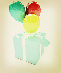 Image showing Gift box with balloon for summer . 3D illustration. Vintage styl