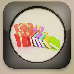 Image showing Glossy icon with gift and book . 3D illustration. Vintage style.