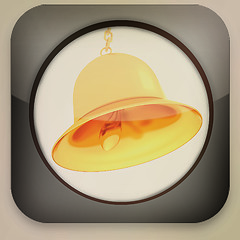 Image showing Glossy icon with Gold bell . 3D illustration. Vintage style.