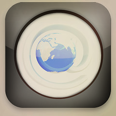 Image showing Glossy icon with mail and Earth . 3D illustration. Vintage style