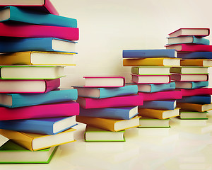 Image showing colorful real books. 3D illustration. Vintage style.