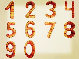 Image showing Wooden numbers set . 3D illustration. Vintage style.