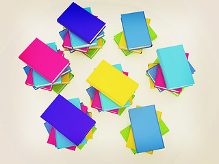 Image showing colorful real books. 3D illustration. Vintage style.