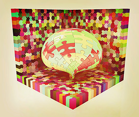 Image showing Abstract shape collected from colorful puzzle . 3D illustration.