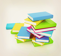 Image showing colorful real books. 3D illustration. Vintage style.