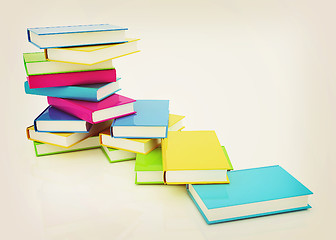 Image showing colorful real books. 3D illustration. Vintage style.