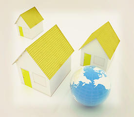 Image showing Houses and Earth . 3D illustration. Vintage style.