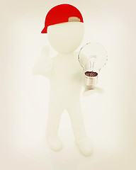 Image showing 3d man with light bulb. 3D illustration. Vintage style.