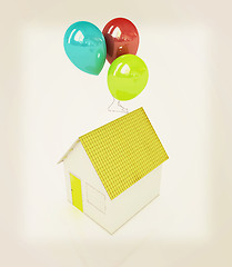 Image showing House with colorful balloons . 3D illustration. Vintage style.