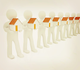 Image showing 3d mans and houses . 3D illustration. Vintage style.