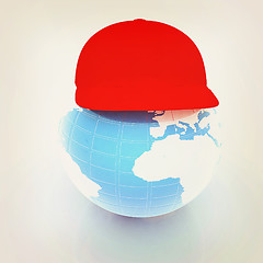 Image showing Earth in a red peaked cap. 3d icon. Concept: \