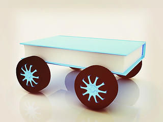 Image showing On race cars in the world of knowledge concept. 3D illustration.