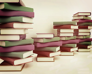 Image showing colorful real books. 3D illustration. Vintage style.