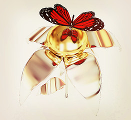 Image showing Red butterflys on a chrome flower with a gold head. 3D illustrat