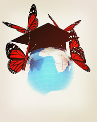 Image showing Global Education with red butterflies. 3D illustration. Vintage 